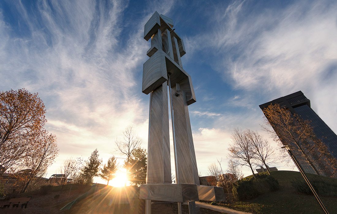 Kinetic Man sculpture in Jordan Valley Park in downtown Springfield MO