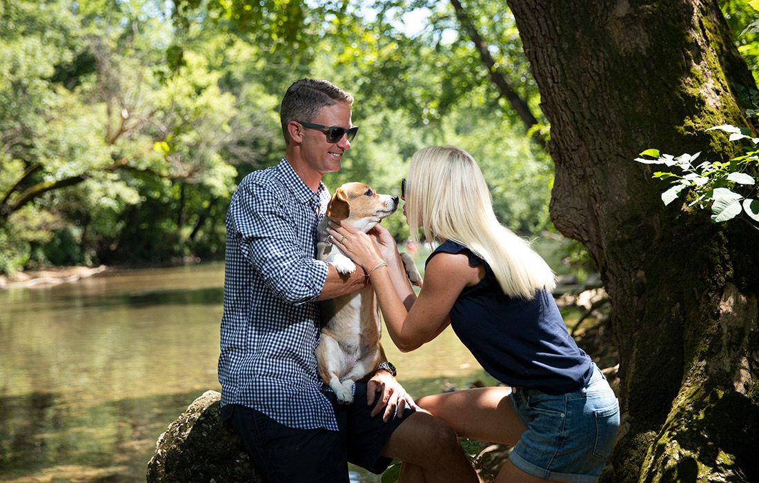 Couple and their dog at Pecker's Beach in Springfield MO