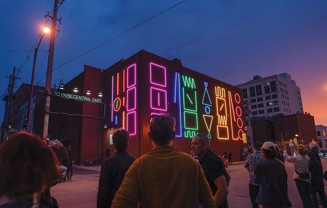 Light display downtown Springfield, Missouri
