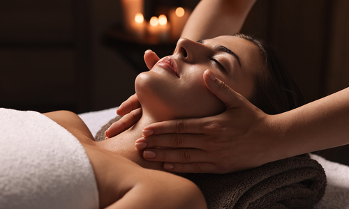 Women receiving skin treatment.