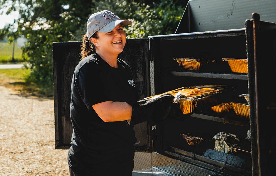 Cooking at Skinner's BBQ in southwest MO