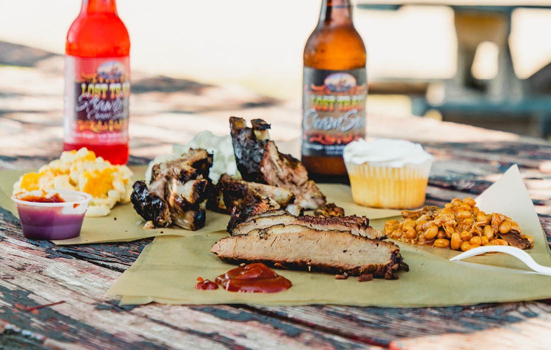 Food spread from Skinner's BBQ in southwest MO