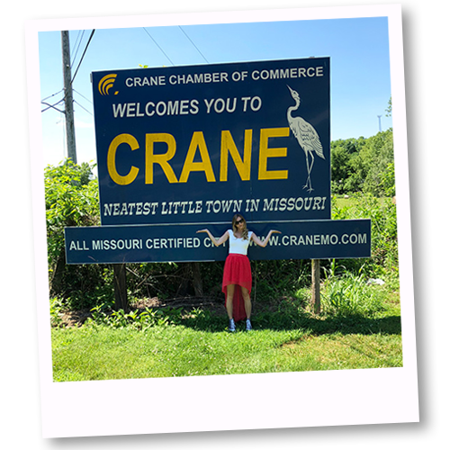 Snap an Instagram picture in front of the Crane, Missouri welcome sign.