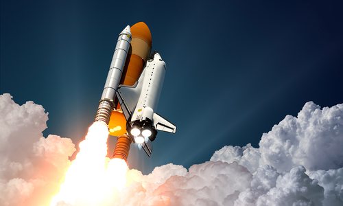 space shuttle launching into space