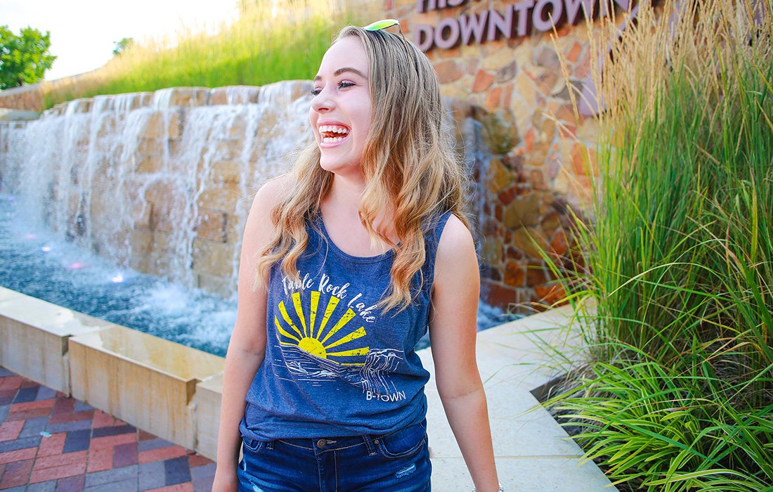 young girl modeling a t-shirt