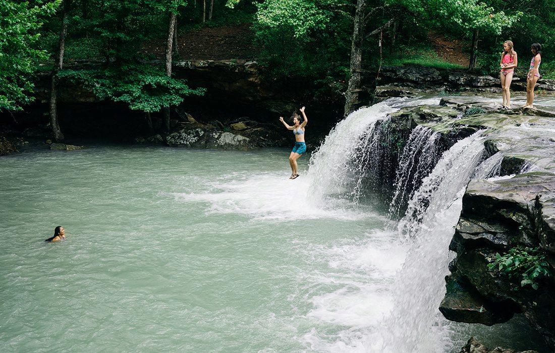 Falling Water Falls is located in the Ozark–St. Francis National Forest near Sand Gap, Arkansas.