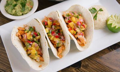 Tacos de Salmon served on a plate