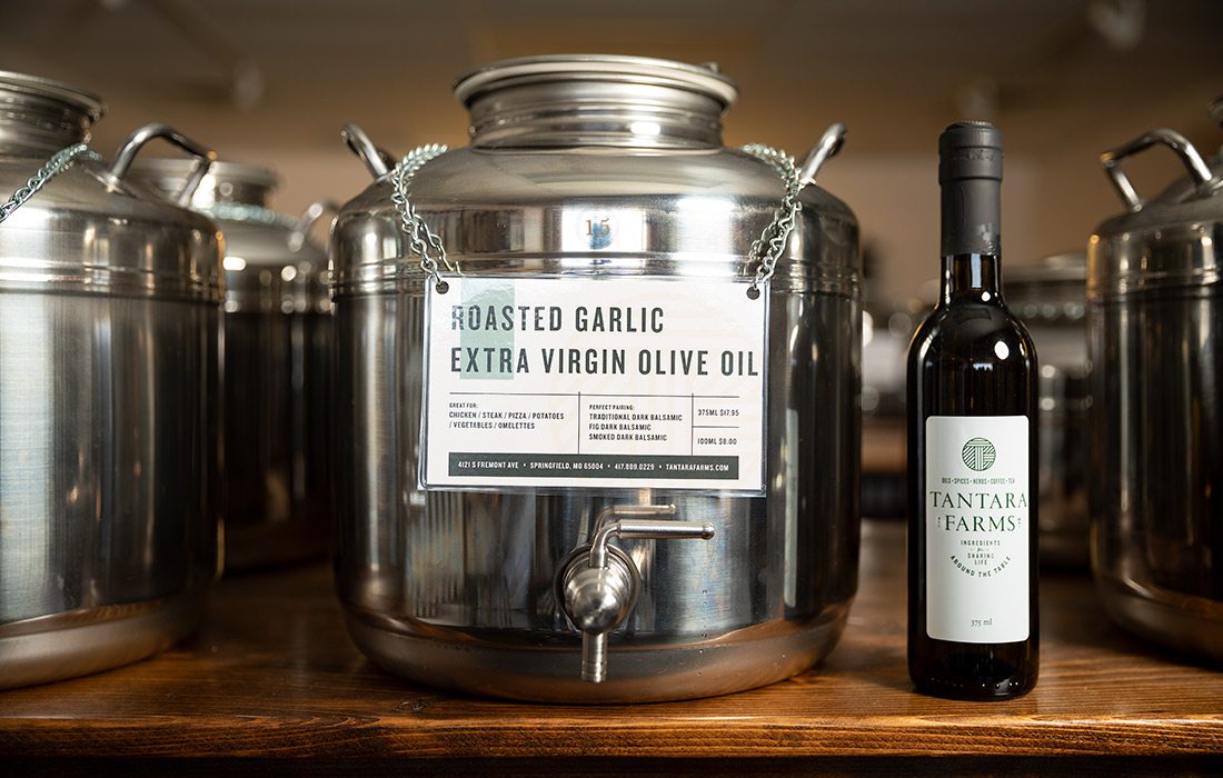 Roasted garlic-infused extra virgin olive oil at Tantara Farms in Springfield MO