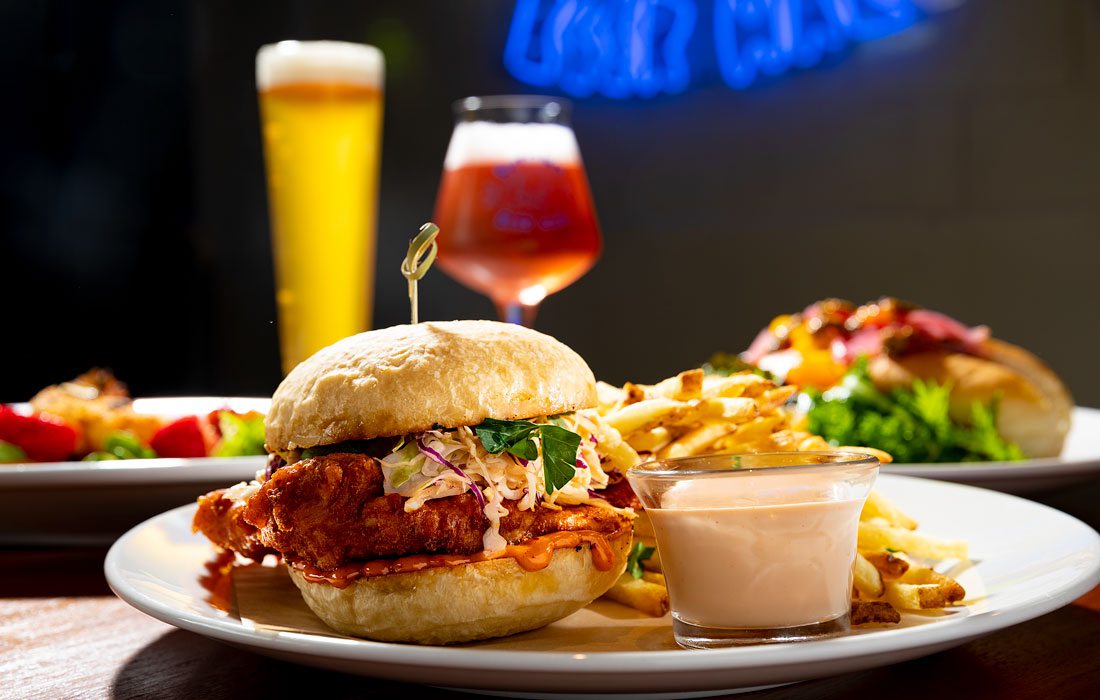 Fried chicken sandwich at Best of Luck Beer Hall