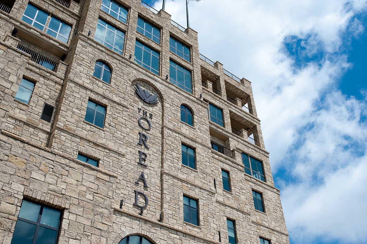 angled view of the front of The Oread hotel