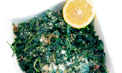 Bowl of flash-fried spinach