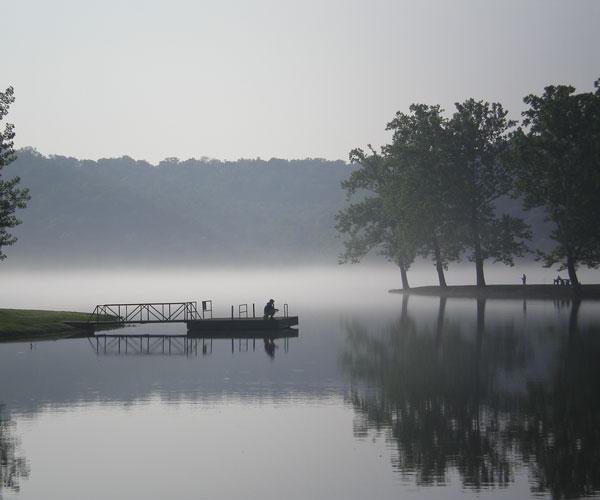 boat on the water in forsyth, missouri