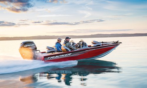 Tracker fishing boat on a lake