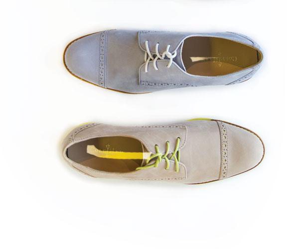 Blue and tan suede Oxford shoes