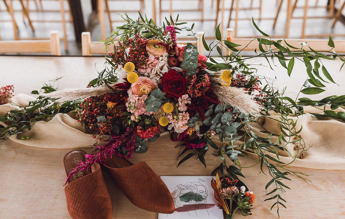 Bold floral wedding arrangement