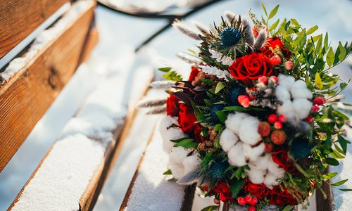 Bouquet of winter flowers for a winter wedding