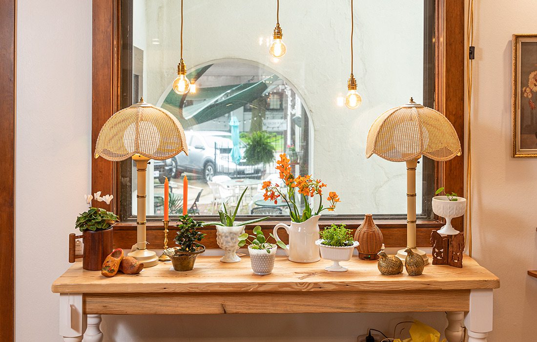 Table decorated in front of window