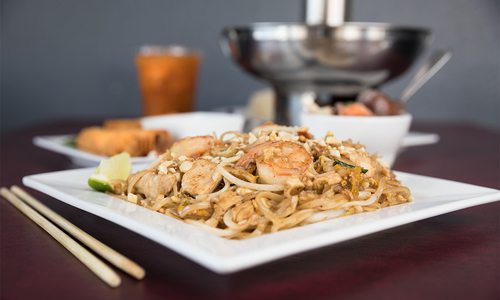 pad thai on white plate