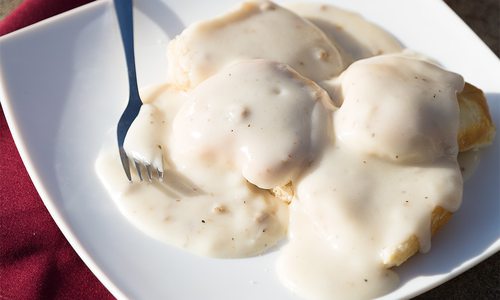 Biscuits and gravy from The Backlot at Alamo Drafthouse in Springfield, MO.