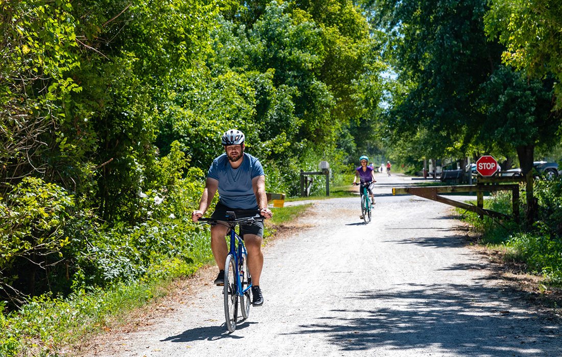 Cyclists, walkers and runners can enjoy the Katy Trail.