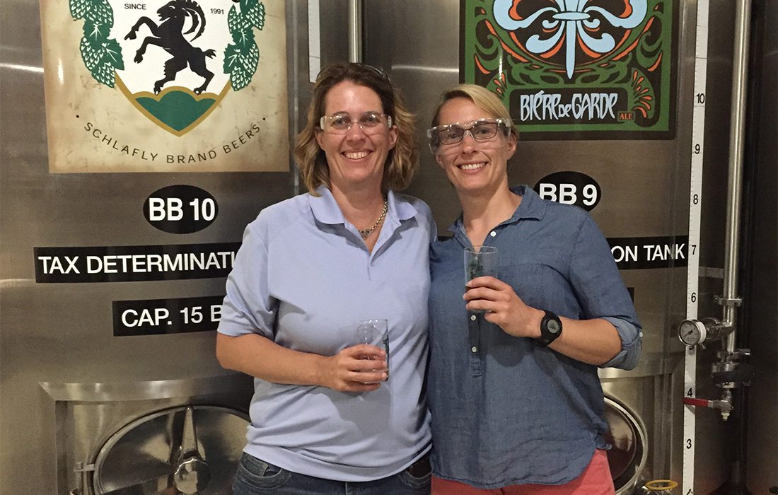 Susan and Carol McLeod, tasting beer during a brewery tour