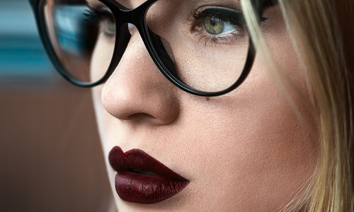 Dark lipstick on model