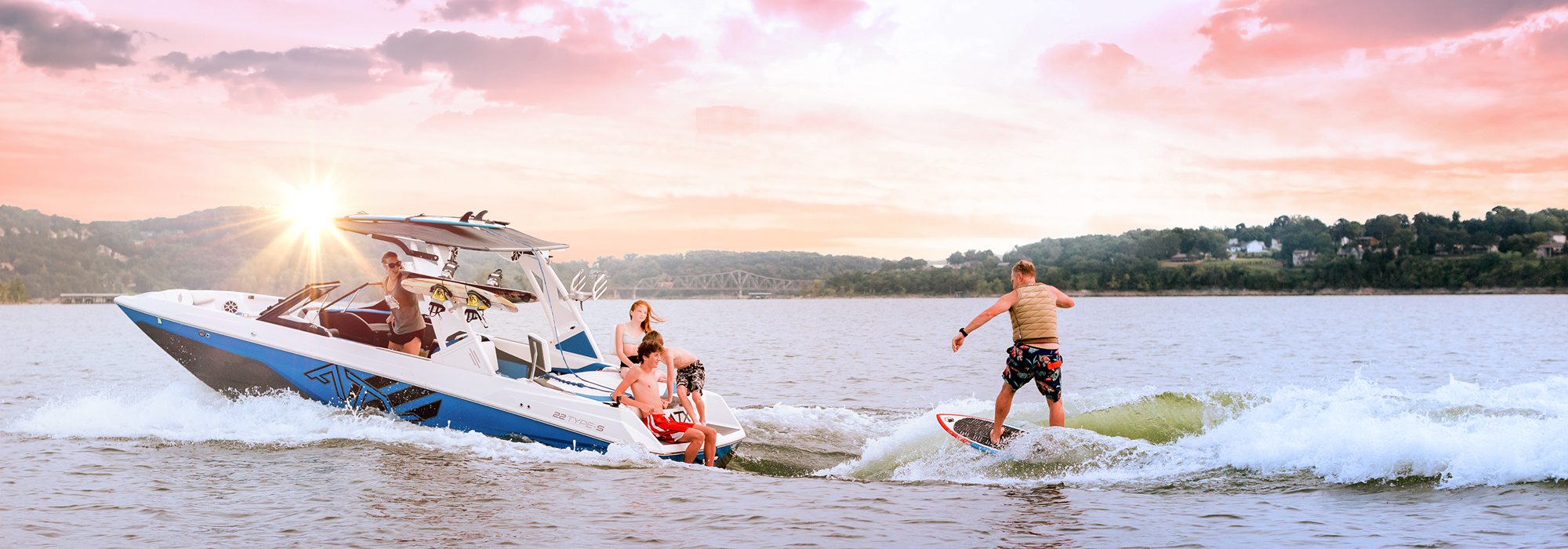 Wake surfing on the lake