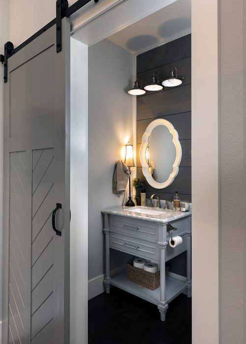 Powder bath with barn door