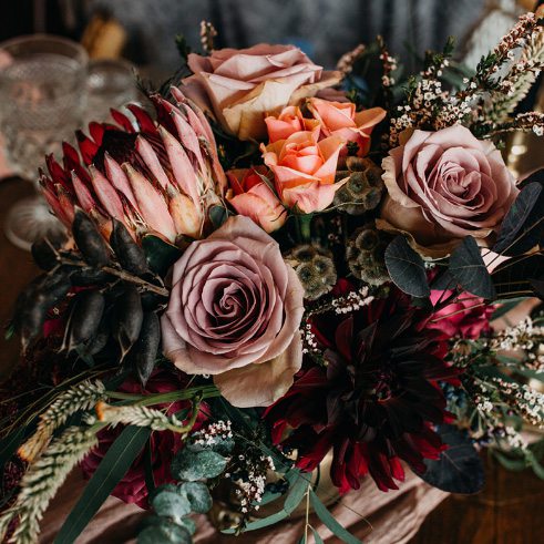 dark colored flowers for a wedding