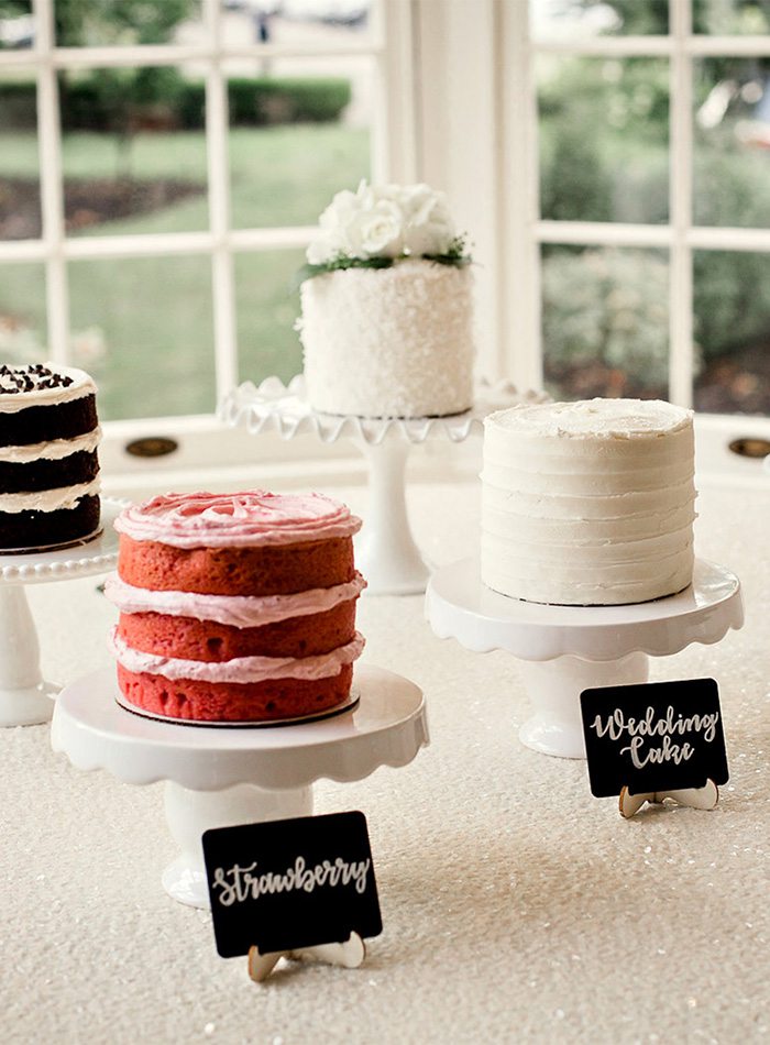 different cake flavors at a wedding