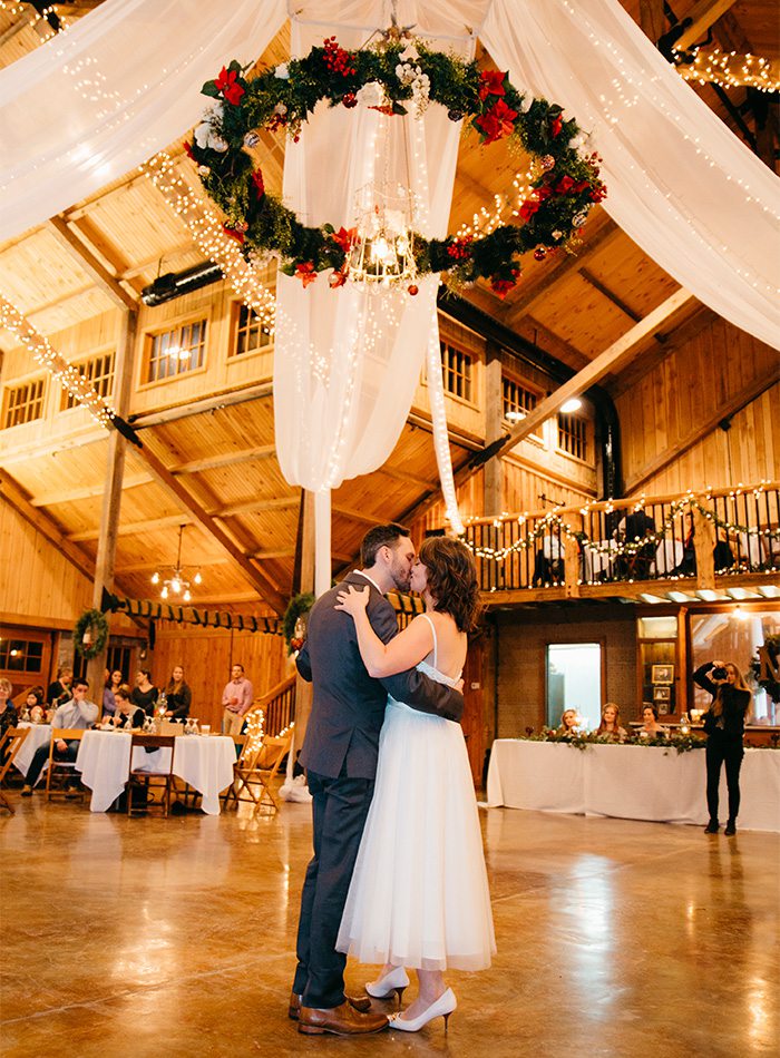 bride and groom dancing during wedding reception