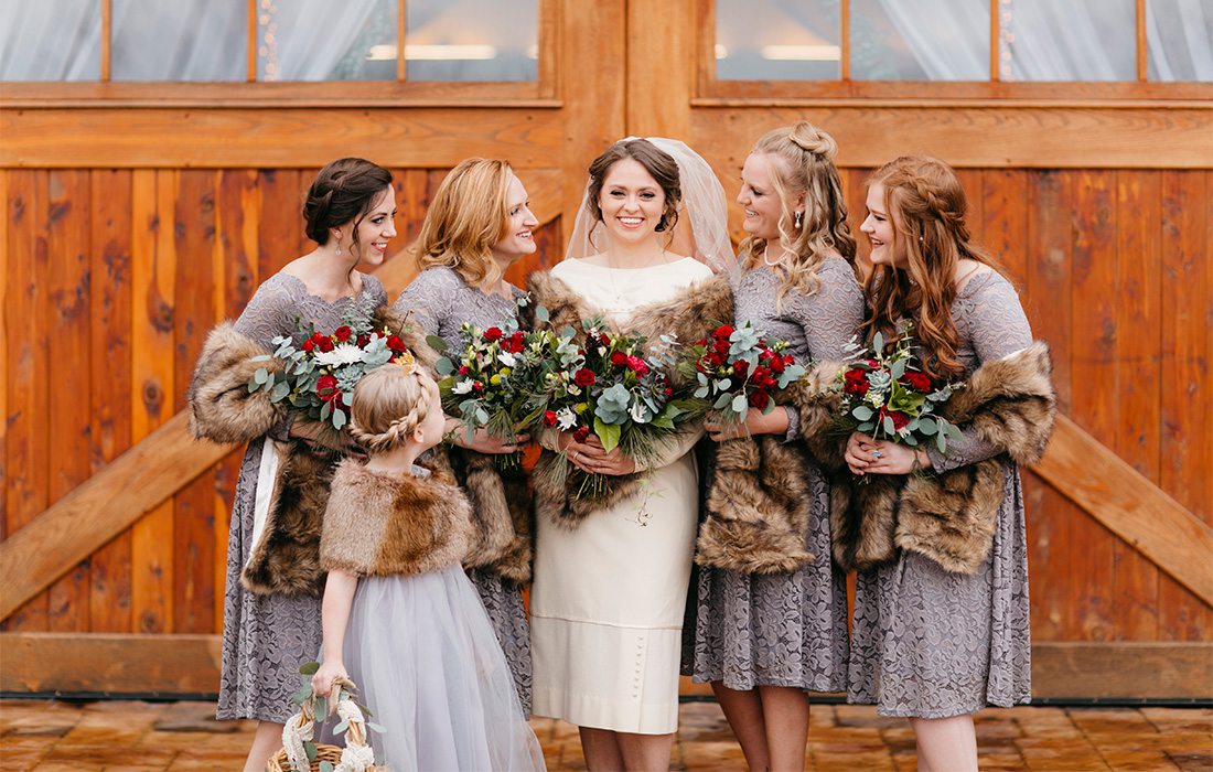 bride and bridesmaids in vintage outfits