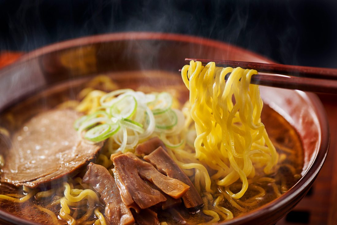 Hot ramen with noodles and meat