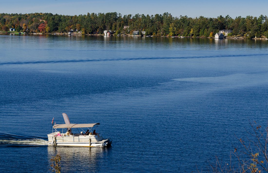 Pontoon boat on a lake