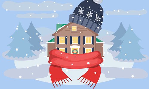 a house with scarf and hat illustration