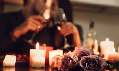 Date night at home stock photo