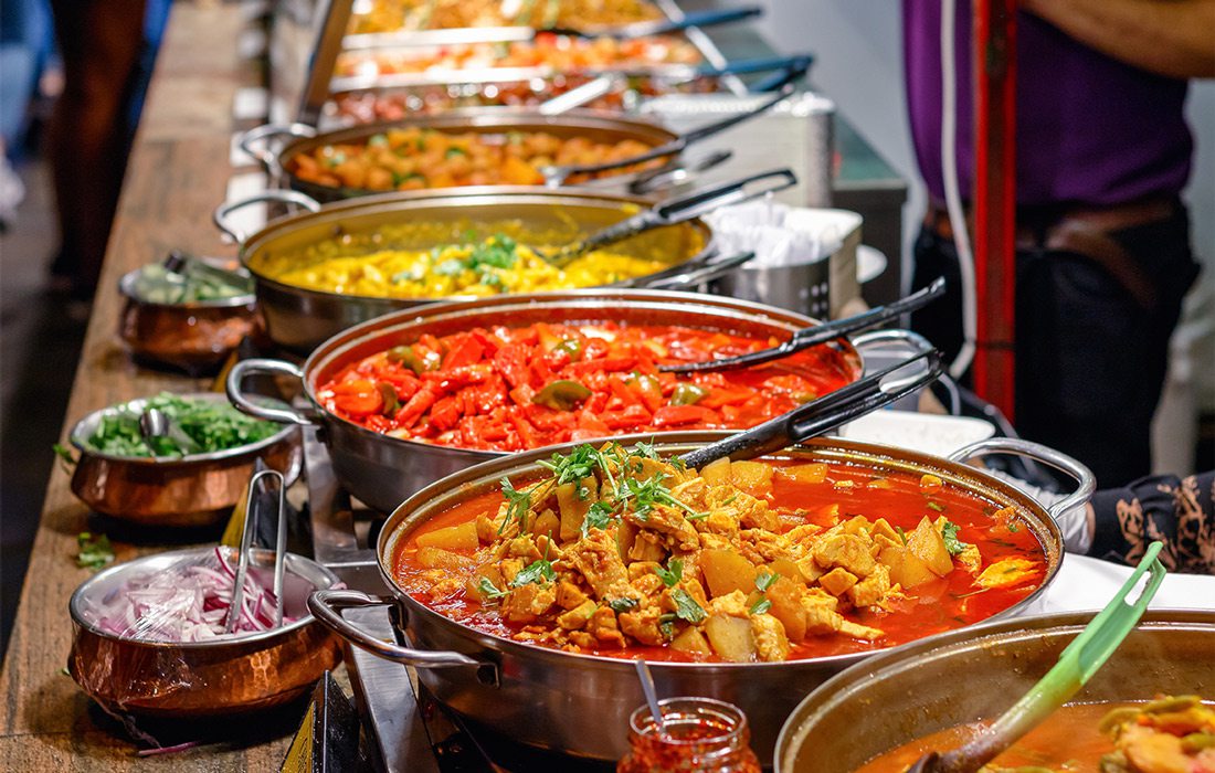 Stock photo of varieties of Indian food.