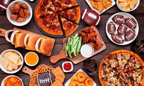 Super bowl party food spread