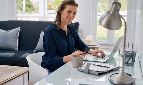 Woman working from home.