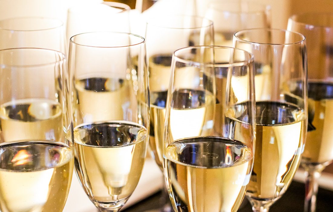 Wine glasses at a gala event