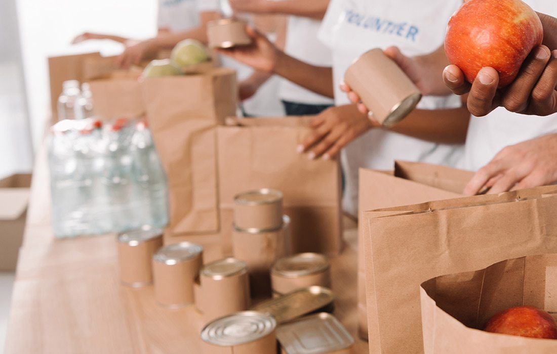 Volunteers bagging food