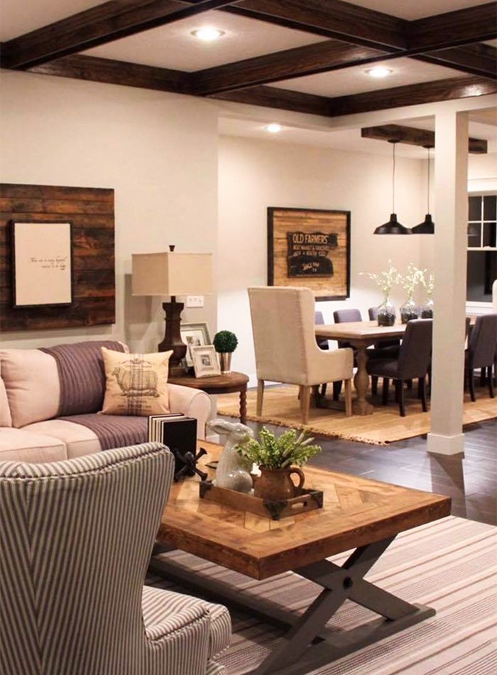 living room and dining room in a farmhouse